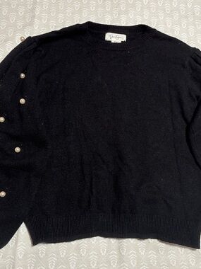 Jessica Simpson Black Sweater with Pearl-Accent Sleeves